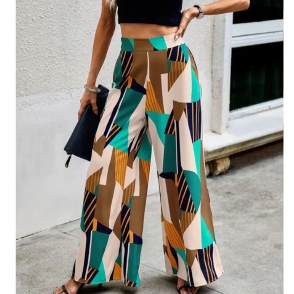 Boho High Waist Print Pocket Wide Leg Palazzo Pants